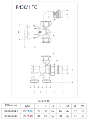 Robinet de radiateur monotube équerre 1/2 D16 - GIACOMINI - R436IX043