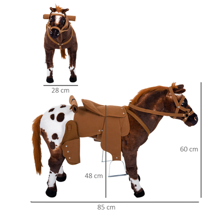 Cheval debout en peluche effets sonores marron blanc