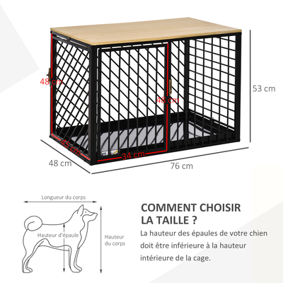 Cage pour chien animaux 2 portes verrouillables métal panneau chêne clair