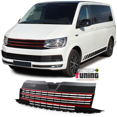 GRILLE DE CALANDRE SPORT NOIRE ET ROUGE VW VOLKSWAGEN T6 BUS TRANSPORTEUR (05154)