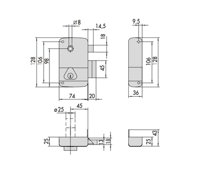 Serrure monopoint en applique vertical fouillot droite cylindre de 40mm sur numéro BC1534 - CISA - 3005041000BC1534