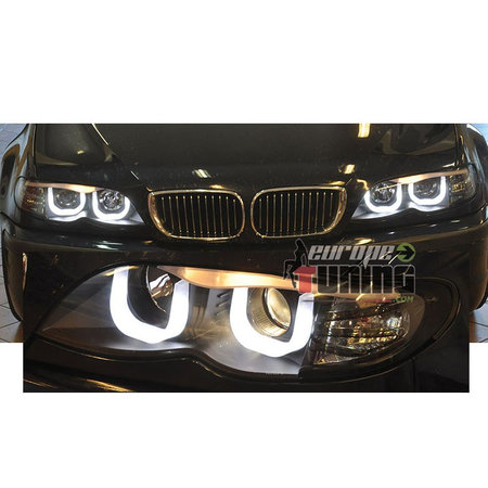 2 PHARES FEUX NOIRS ANGEL EYES LED EN U CCFL BMW SERIE 3 E46 5 PORTES 2001-2005 (00563)