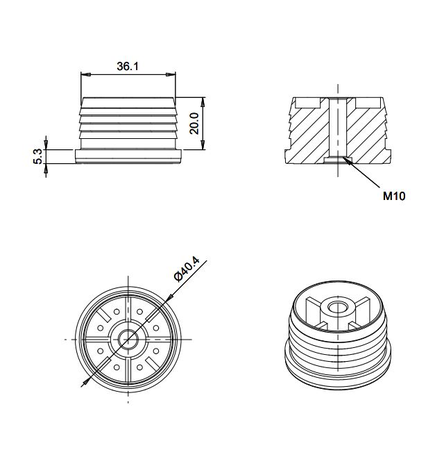 Embout douille ronde diamètre 40mm taraudée M10 - FORTAPS - 35-40/3 M10