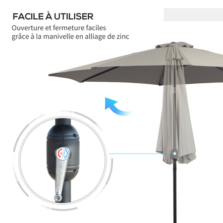 Parasol octogonal inclinable 3 m métal polyester gris clair