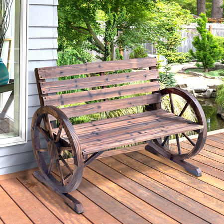 Banc de jardin 3 places style rustique chic bois sapin traité carbonisation