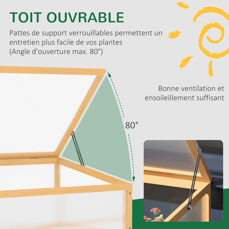 Mini serre de jardin toit ouvrable polycarbonate sapin pré-huilé