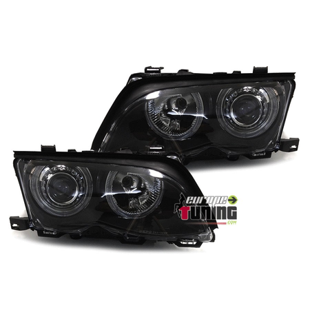 2 PHARES FEUX AVANTS NOIRS ANGEL EYES LED BMW SERIE 3 E46 5 PORTES 2001-2005 (00846)