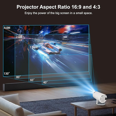 Mini Projecteur Auto Keystone, Vidéoprojecteur Intelligent 4K/120 ANSI, BT 5.0, Android 11.0, 180° de Rotation, Projecteur Portable pour Téléphone, PC, HDMI USB