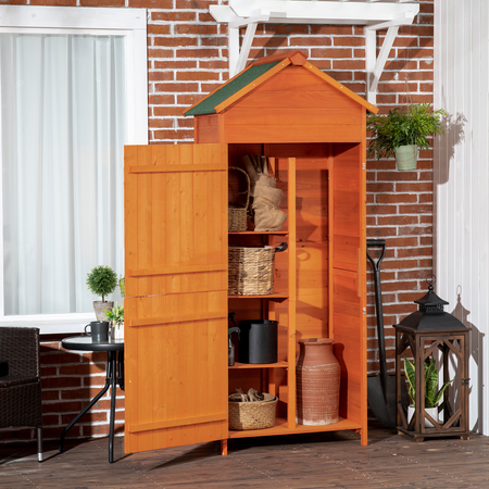 Armoire de jardin 3 étagères 2 portes loquets toit pente bitumé pin pré-huilé