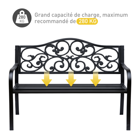 Banc 3 places de jardin style cosy chic noir