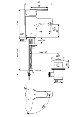 Mitigeur de lavabo monotrou OLYOS bonde métal chromé - PORCHER - D1113AA