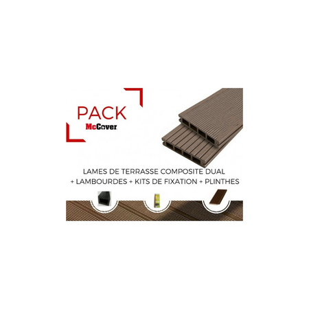 PACK 4 m² lame de terrasse composite Dual + ACCESSOIRES (4 coloris) 3600mm - Coloris - Brun rouge, Epaisseur - 25mm, Largeur - 14 cm, Longueur - 360 cm, Surface couverte en m² - 4