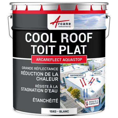 Peinture toiture Coolroof résistant stagnation d'eau : ARCAREFLECT AQUASTOP-15 kg Blanc-ARCANE INDUSTRIES