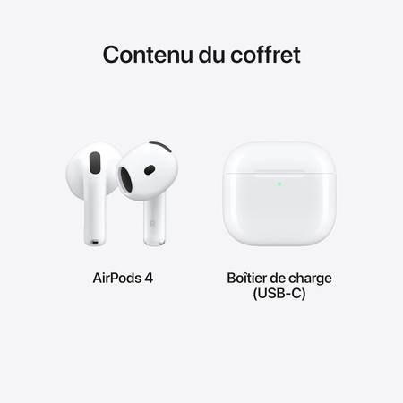 Apple AirPods 4 Écouteurs sans Fil, écouteurs Bluetooth, avec Réduction Active du Bruit, boîtier de Charge USB-C, Puce H2, Audio Spatial personnalisé, jusqu’à 24 Heures d’autonomie