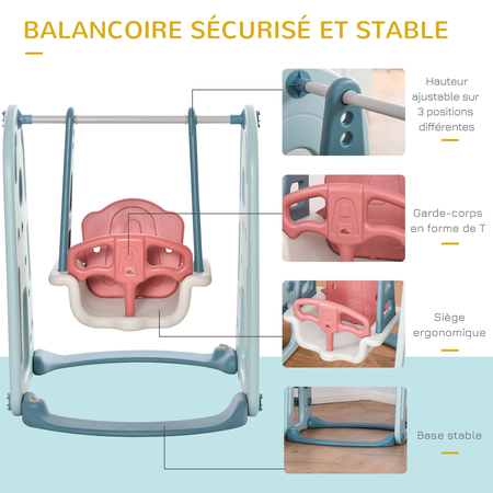 Portique enfant toboggan et balançoire avec panier de basket-ball