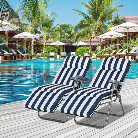 Lot de 2 chaises longues pliables bleu blanc