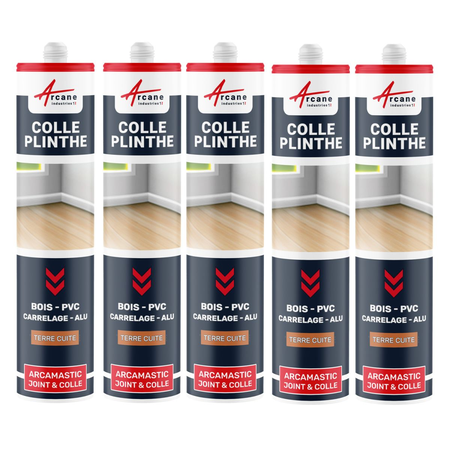 Mastic Colle Plinthes Polymere Hybride : ARCAMASTIC JOINT ET COLLE PLINTHES-290 ml x 5 Terre Cuite-ARCANE INDUSTRIES