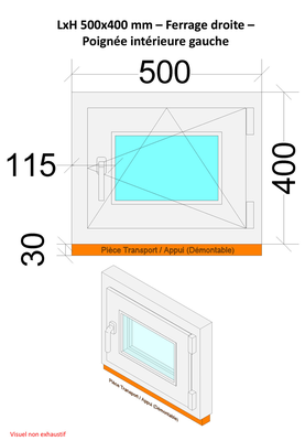 Fenêtre PVC - Triple Vitrage - Tirant droite - Poignée à gauche - Ferrage droite - Blanc & Anthracite