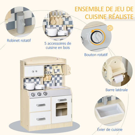 Ensemble de cuisine enfant jeu d'imitation avec accessoires, rangements