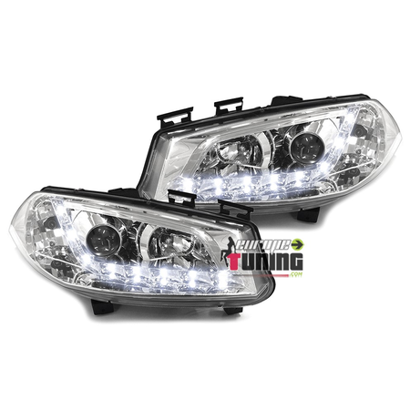 PHARES CHROME FEUX BANDES LED DEVIL EYES RENAULT MEGANE II PH I 2002-2006 (13464)