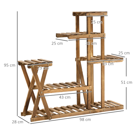 Étagère à fleurs en bois - porte plante bois 6 tablettes bois sapin