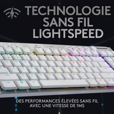 Clavier gaming mécanique Logitech G915 TKL LIGHTSPEED RVB sans fil, sans pavé numérique - GL Tactile Blanc