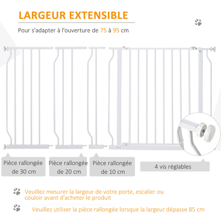 Barrière de sécurité animaux réglable avec porte acier blanc