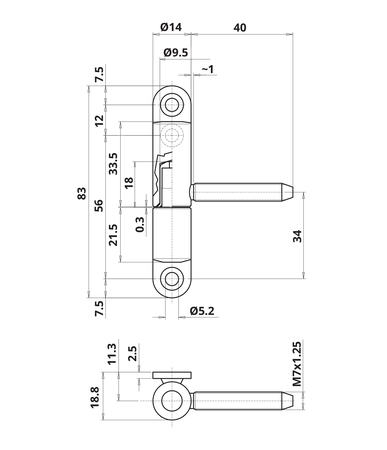 Paumelle fiche menuisé PVC diamètre 15 mm hauteur 83 mm époxy blanc MONIN 654020