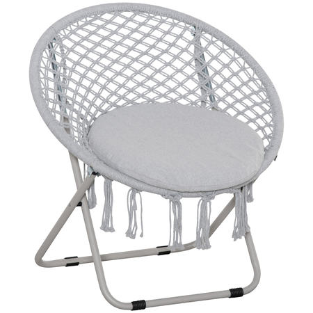 Loveuse fauteuil lune rond de jardin pliable macramé coton polyester gris