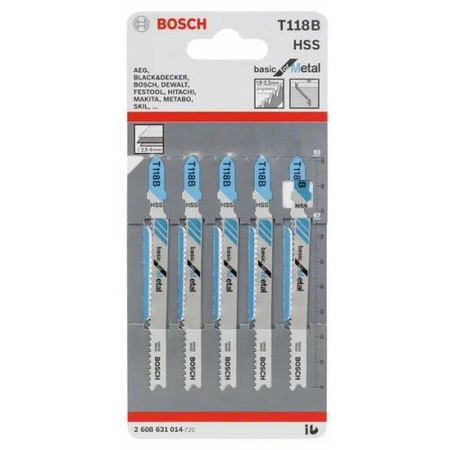 Lame de scie sauteuse T118 B Basic for Metal 5 pièces - BOSCH - 2608631014