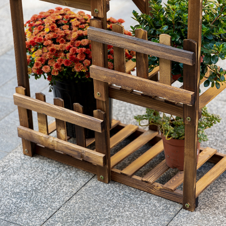 Étagère à fleurs en bois - porte plante bois 5 tablettes bois sapin