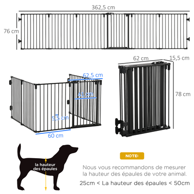 Parc d'extérieur Pawhut Barrière de sécurité - parc enclos chien modulable  pliable - porte verrouillable - 8 panneaux acier et PP - dim. 482,5L max. x  76H cm noir