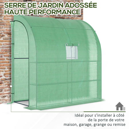 Serre de jardin adossée 4 étagères 2 portes zippées, fenêtre