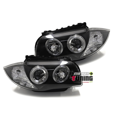 PHARES FEUX AVANTS ANGEL EYES NOIRS BMW SERIE 1 E81 / E82 / E87 / E88  (02862)