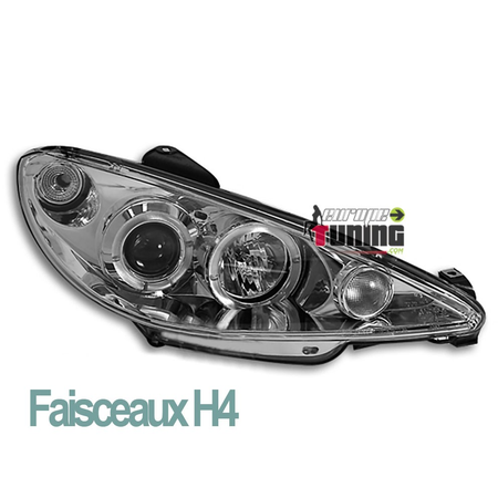 PHARES FEUX AVANTS ANGEL EYES ANNEAUX LED PEUGEOT 206 1998-2002 en H4 (11045)