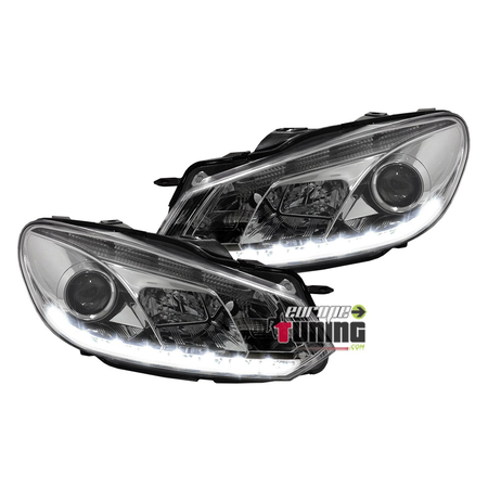 PHARES FEUX AVANTS AVEC LED DE JOUR DIURNES DRL CHROME VOLKSWAGEN VW GOLF 6 (00747)