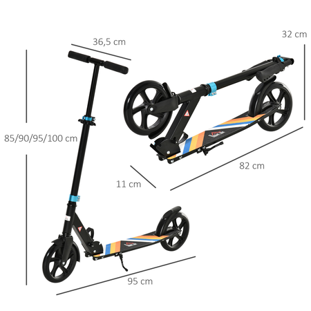 Trottinette pliable béquille frein guidon réglable alu. multicolore