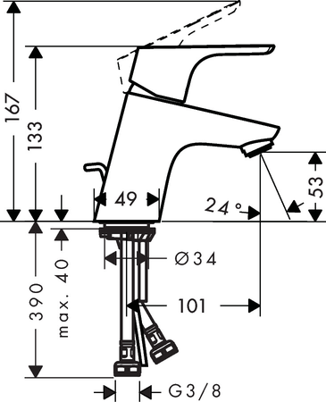 Mitigeur de lavabo FOCUS 70 cartouche C3 avec tirette et vidage - HANSGROHE - 31539000