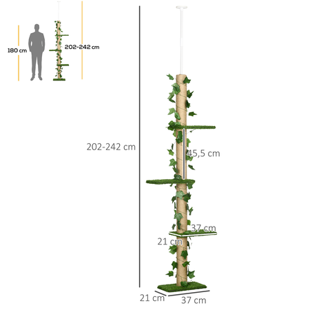 Arbre à chat poteau à griffer design hauteur réglable H.202- 242H cm