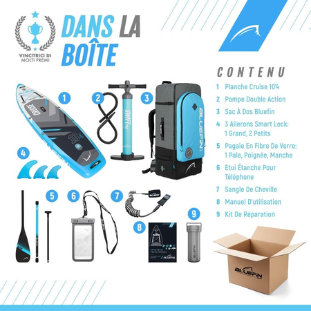 Bluefin Cruise Premium Stand Up Paddle Set  Planche à Paddle Gonflable Premium pour Adultes - Pack Sup avec Sac à Dos, Pagaie en Fibre de Verre et Pompe