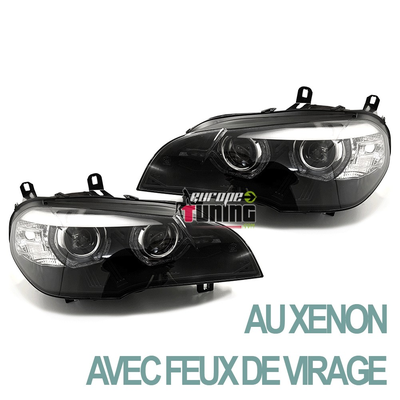 PHARES NOIRS ANNEAUX LED 3D AU XENON AVEC FEUX DE VIRAGE BMW X5 E70 2007-2010 PH1 (05348)