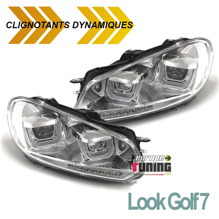 PHARES CHROME FEUX DE JOUR ET CLIGNOTANTS DYNAMIQUES A LED VW GOLF 6 LOOK GOLF 7 (04780)