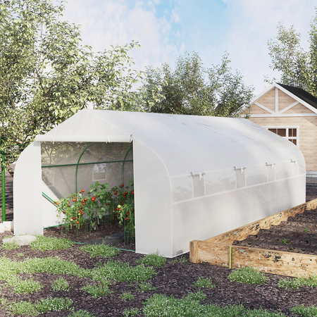 Serre tunnel de jardin dim. 5,93L x 3l x 2H m acier galvanisé bâche PE haute densité blanc