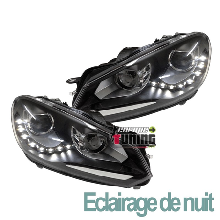 PHARES FEUX AVANTS DE JOUR DIURNES DRL DEVIL NOIRS VOLKSWAGEN VW GOLF 6 (03759)