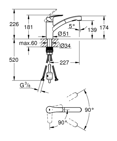 Mitigeur d’évier monocommande EUROSMART bec bas chromé GROHE PROFESSIONAL 30355001