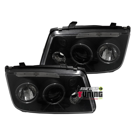 PHARES FEUX AVANTS NOIRS ANNEAUX ANGEL EYES VOLKSWAGEN VW BORA (11306)