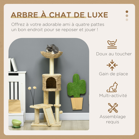 Arbre à chat style cosy chic jacinthe d'eau peluche beige