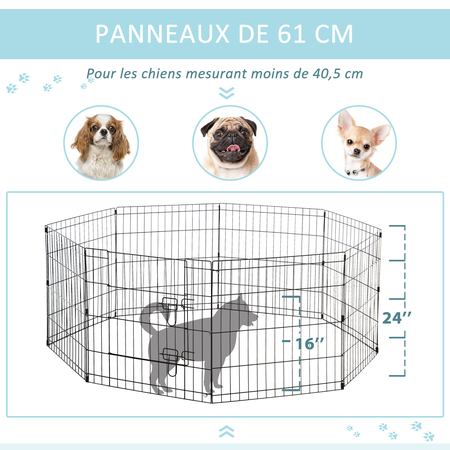 Parc enclos modulable pour chien animaux porte métal noir