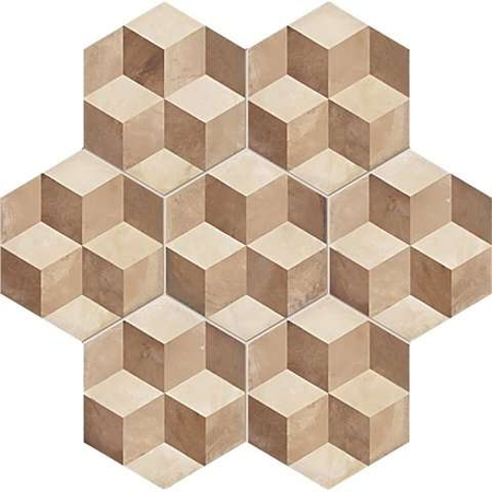 TERRA CUBO HEXAGONAL BEIGE 25x21,6cm  - Carrelage hexagonal aspect ciment motifs cubes géométriques