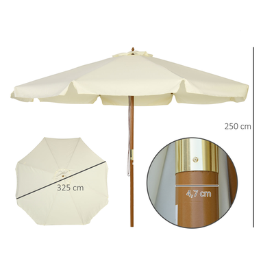 Parasol droit rond Ø 3,25 x 2,5H m bois de bambou polyester